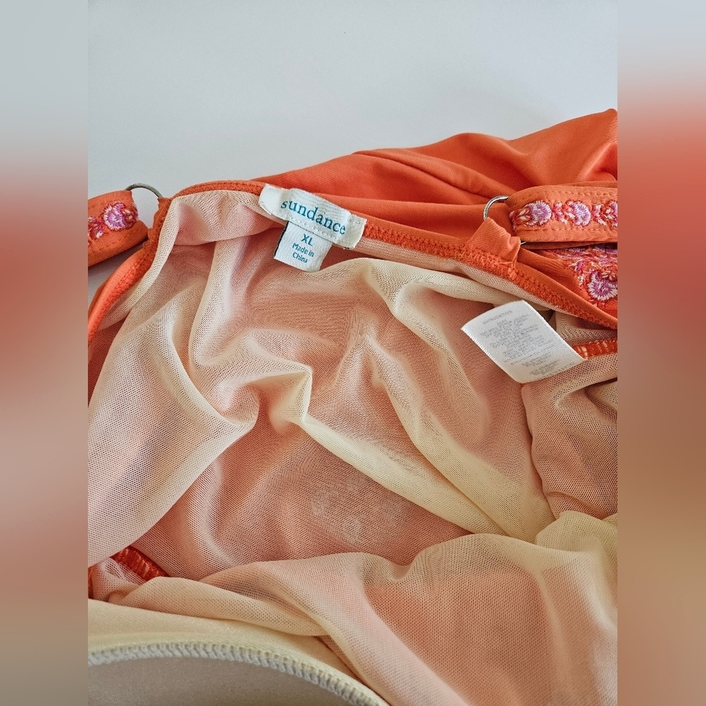 Sundance - Women's XL Orange One-Piece Swimsuit with Pink Floral Embroidery - Picture 10 of 11